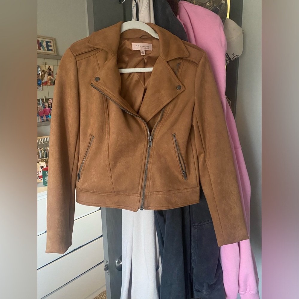 Philosophy womens faux suede moto jacket
